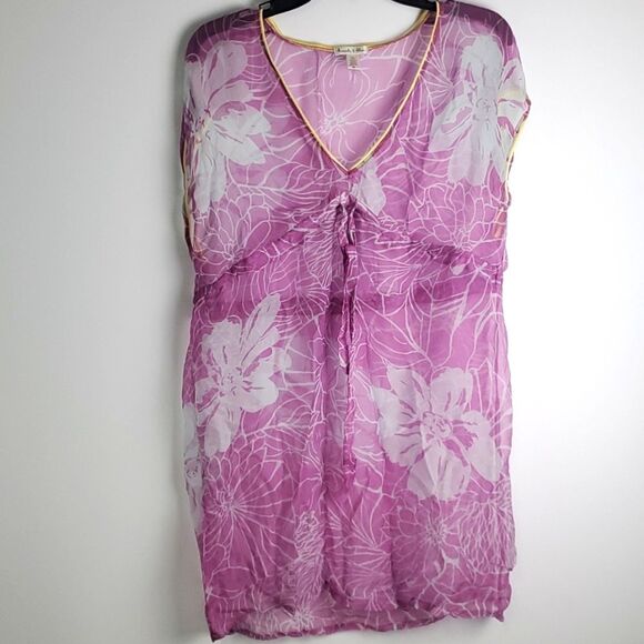 Urban Outfitters Kimchi Blue Silk Flowy Sheer Purple Floral Swim Cover-Up Size M - Picture 2 of 11